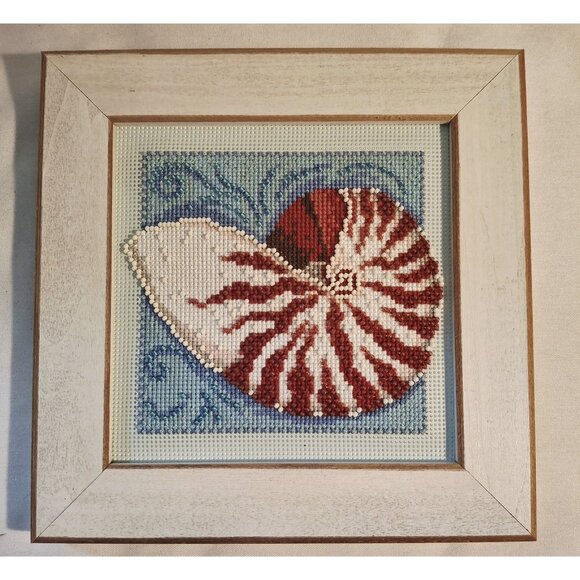 Mill Hill Set Of 3 Framed Coastal-Themed beading Needlepoint Art With Seashell S - Picture 4 of 10